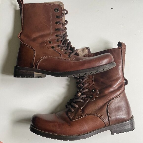 Brown Leather Combat Boots - Picture 1 of 4